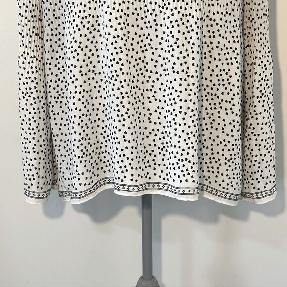 Max Studio Women’s Cream & Black Polka Dot Hearts Long Sleeved Pleated Top SZ L - Picture 7 of 13